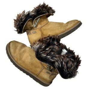 UGG Chestnut Suede Rabbit Fur Toggle Meadow Ankle Boots Womens 9